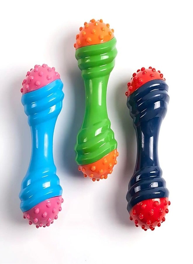 PET FUN مجموعة ألعاب مضغ للكلاب من بيت فن - لعبة مضغ مطاطية على شكل دمبل ولعبة شد ثلاثية الاتجاهات للكلاب والجراء - متينة، غير سامة، تصدر صوتاً، وتوزع المكافآت، وتساعد في العناية بالأسنان، عبوة من قطعتين - Image 2